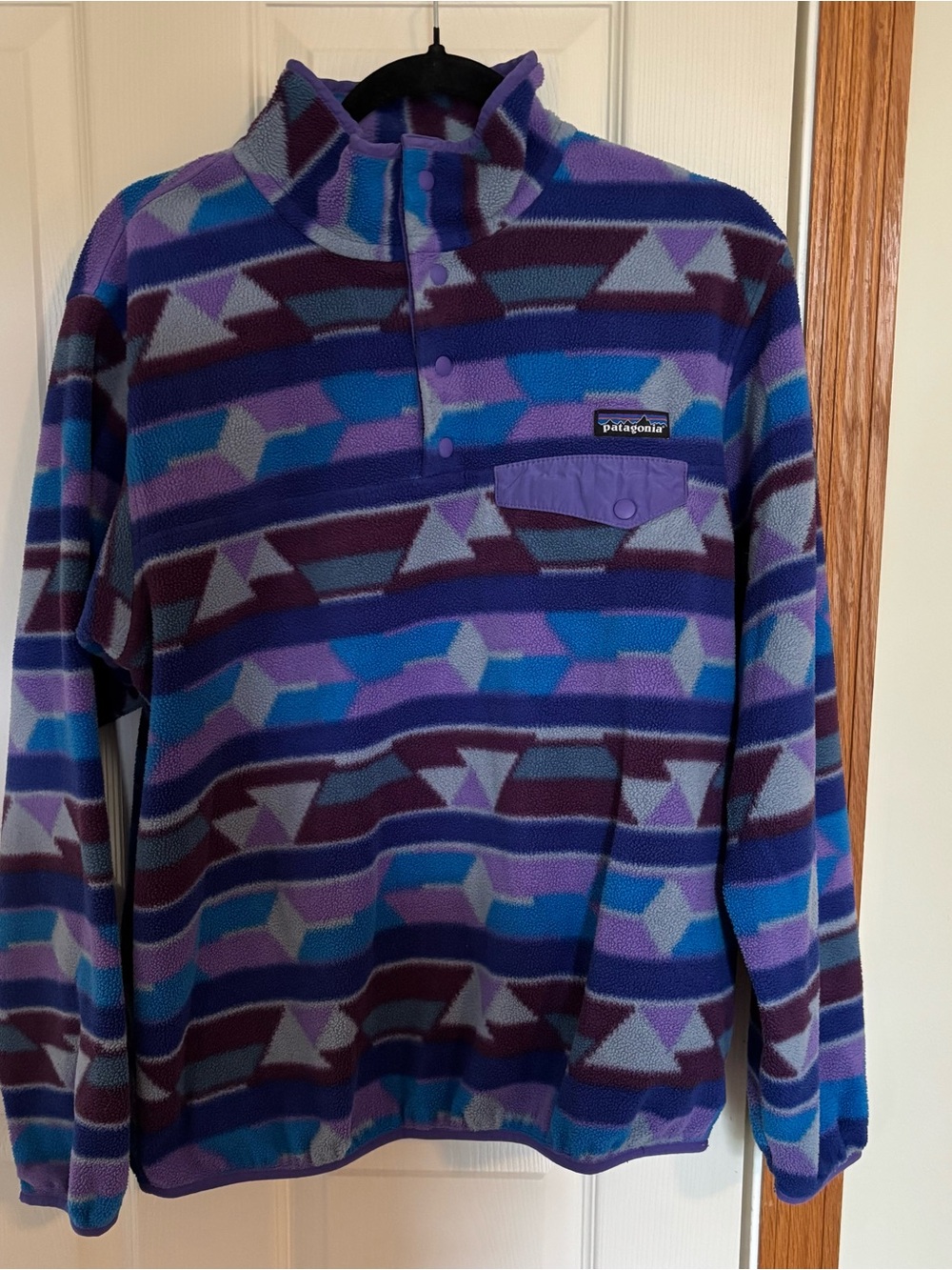 Patagonia Synchilla Fleece in Purple and Blue Stripes